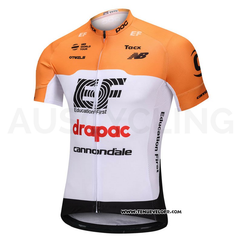 2018 Maillot Ciclismo Cannondale Drapac Blanc et Orange Manches Courtes et Cuissard